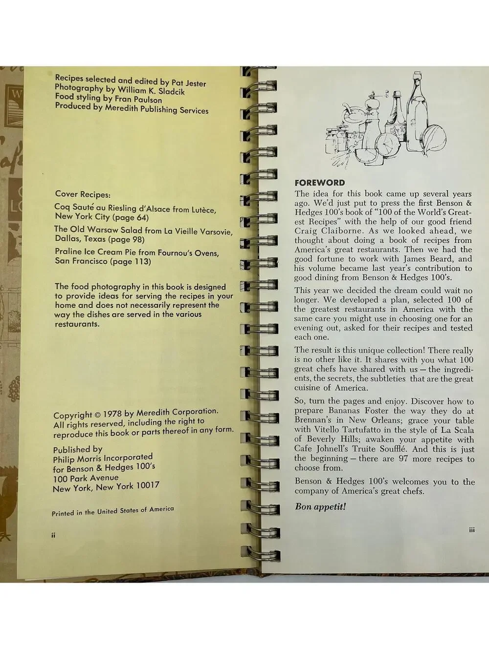 Vintage 1978 Cookbook: 100 Restaurant Recipes, Spiral Bound